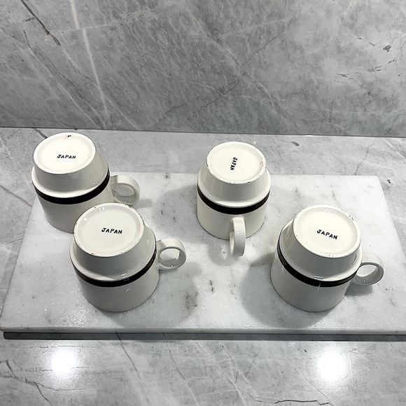 Vintage made in Japan espresso|coffee stacking mugs x4 cream with brown glaze - Picture 5 of 9